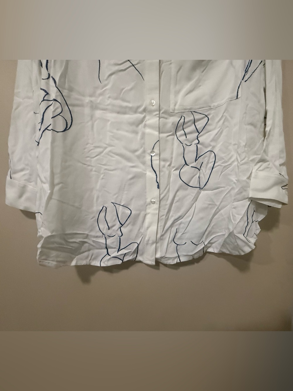 NWT PALOMA WOOL WOMENS LEANDRA BUTTON-UP BLOUSE, SIZE OS (MEDIUM), WHITE/BLUE - Picture 10 of 14